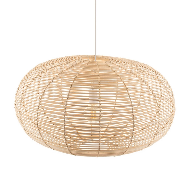 Wisząca lampa Rattan 11155 pleciona gniazdo siatka metalowa drewniana biała