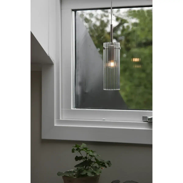 Szklana lampa zwisowa Tibia 109013 tubka żebrowana nikiel