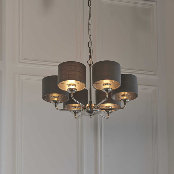 Wisząca lampa do salonu Highclere 94381 Endon z abażurami szara nikiel
