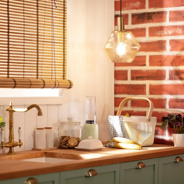 Geometryczna lampa wisząca Baciata ABR-LWS-A-BAC do sypialni bursztynowa