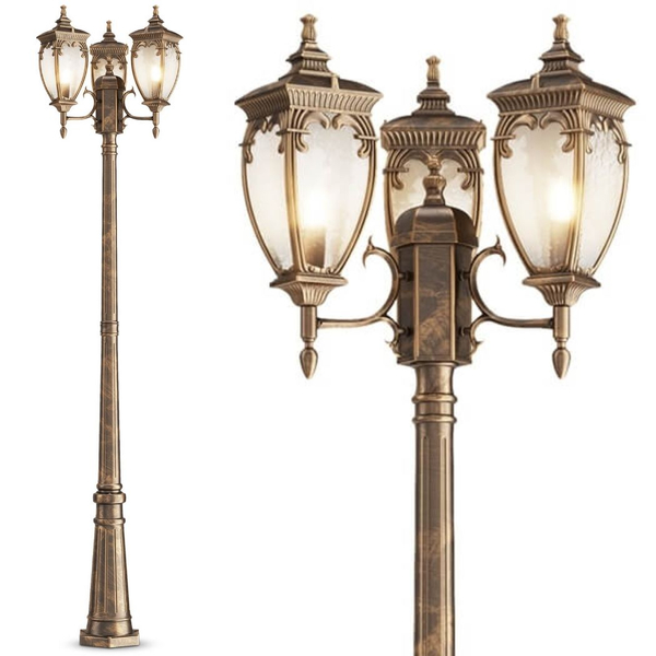 Antyczna lampa stojąca Fleur O414FL-03GB ogrodowa złota