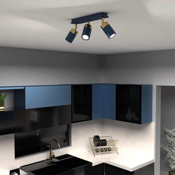 Ruchomy downlight kuchenny Joker loft niebieski złoty