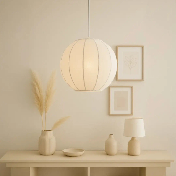 Skandynawska lampa wisząca Dana ML1805 kula tkanina biały