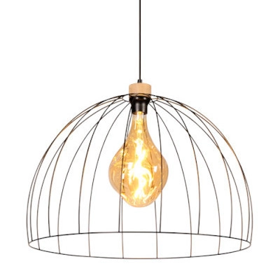 Loftowa lampa wisząca COOP 1883974 metalowa druciany czarna drewno