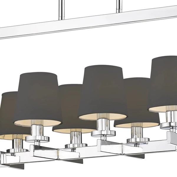 Wisząca lampa 8-punktowa London p08038ch-bk Cosmolight metal tkanina srebrna czarna