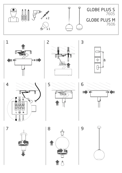 Glamour lampa wisząca Globe Plus 7606 kulisy zwis do pokoju srebrny