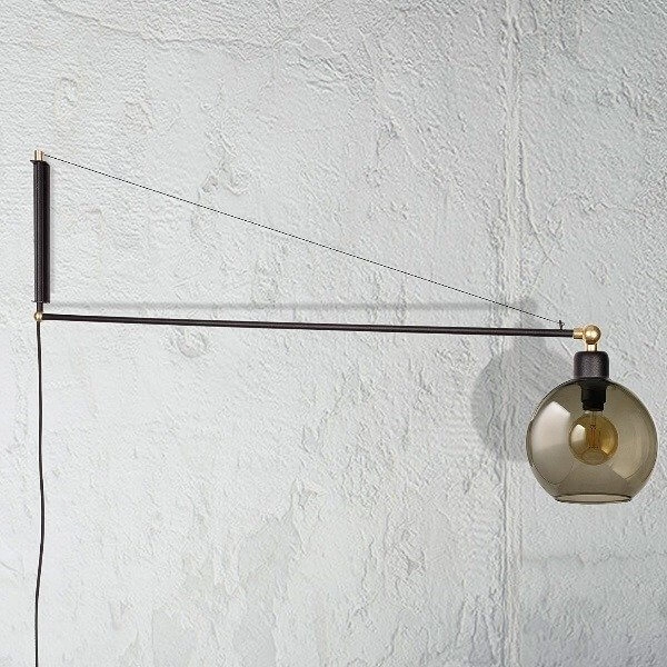 Kinkiet LAMPA ścienna CRANE 9374 Nowodvorski industrialna OPRAWA na wysięgniku szklana kula ball loft przydymiona