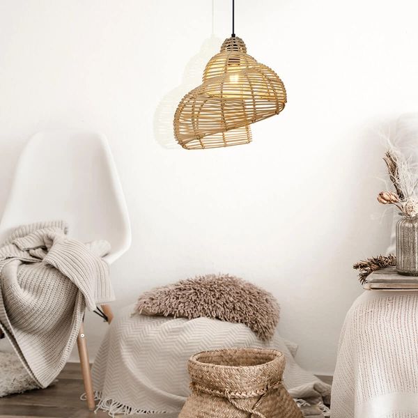 Skandynawska lampa wisząca Shella LP-1806/1P 40cm eko drewniana beżowa