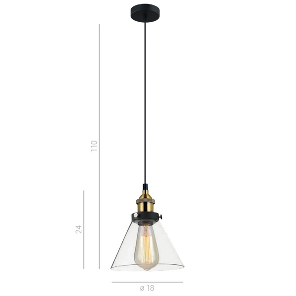 Industrialna LAMPA wisząca GETAN MDM-2564/1 Italux szklana OPRAWA stożek ZWIS okrągły conrad francis przezroczysty