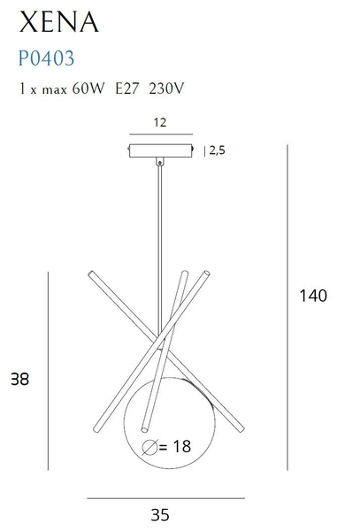 Loftowa LAMPA wisząca XENA P0403 Maxlight metalowa OPRAWA szklana kula zwis mosiądz biały