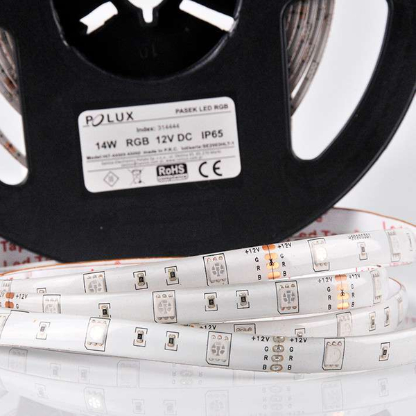 Taśma LED zestaw RGB 314444 Polux 18W sterownik zasilacz IP65 biała