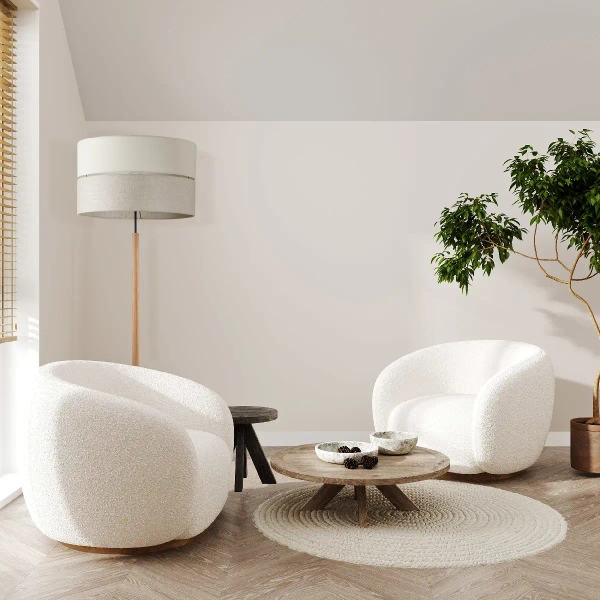 Podłogowa lniana lampa Eco 5597 tuba sosna biały beżowy