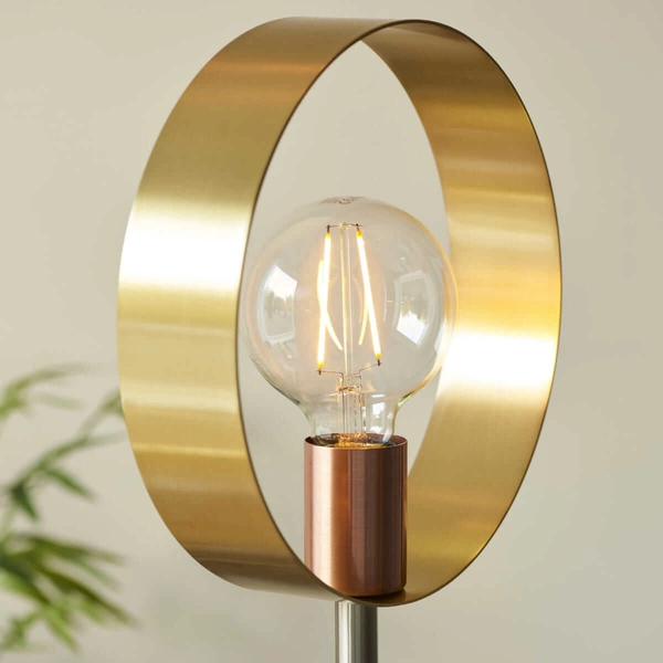 Okrągła lampa podłogowa Hoop 98095 Endon mosiężny nikiel miedziany