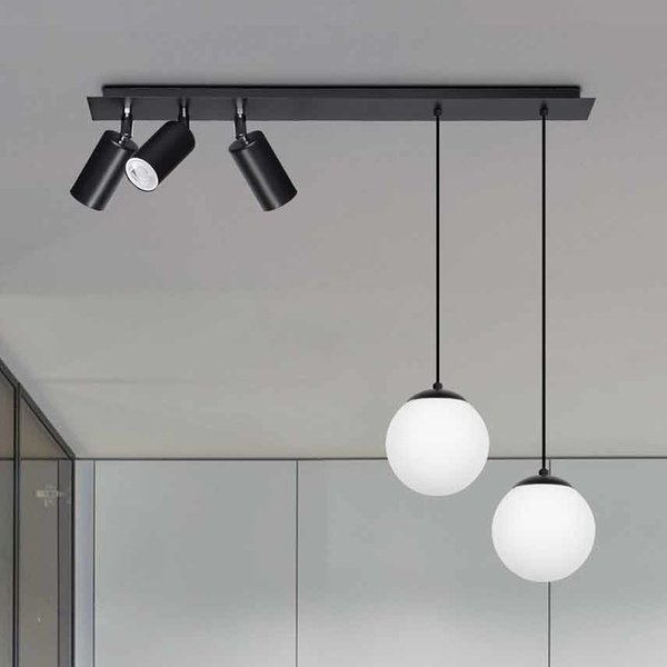 Wisząca lampa sypialniana Albio K-4138 Kaja ze szklany kulami ruchoma czarna