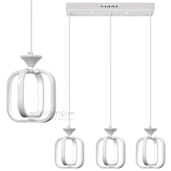 LAMPA wisząca VEN W-MD 9713/3 WH metalowa OPRAWA listwa LED 39W 3000K-6000K zwis kwadratowe ramki białe