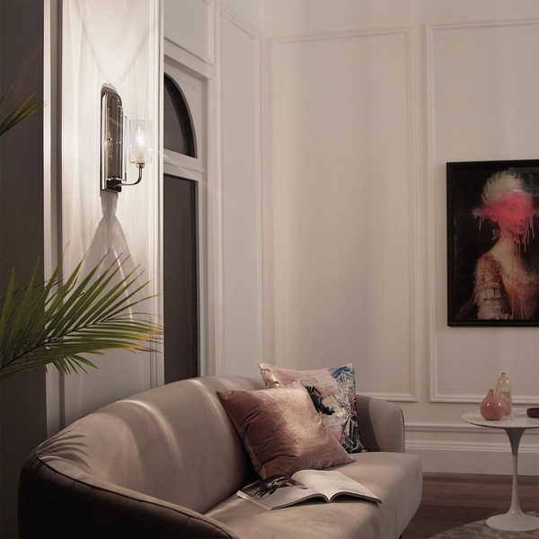 Naścienny kinkiet QN-KIMROSE1-PN szkło żebrowane nikiel