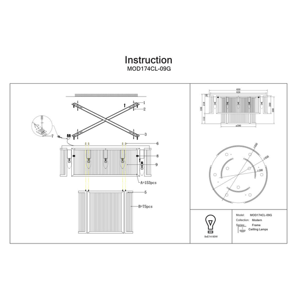 Sufitowa lampa do sypialni Frame MOD174CL-09G Maytoni nowoczesna złota