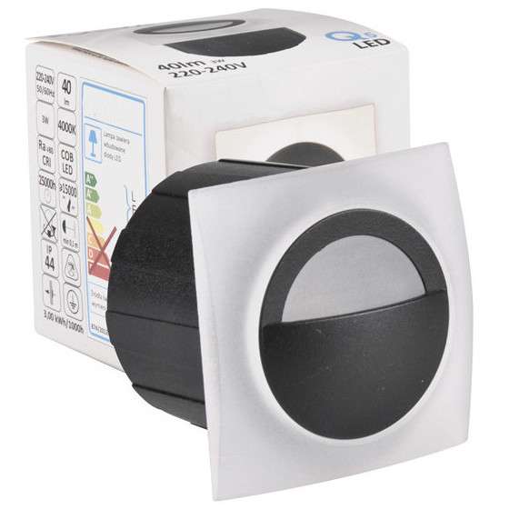 Wupszczana LAMPA schodowa Q5 LED 313713 Polux podtynkowa OPRAWA kwadratowa LED 3W 4000K metalowa IP44 grafitowa