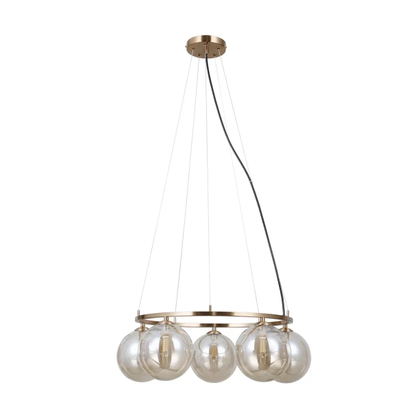 Okrągła wisząca lampa Molite PND-1098-5R-HB do jadalni złota bursztynowa
