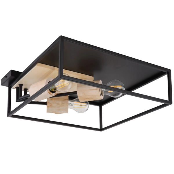 Plafon LAMPA skandynawska HAGAR 15477D1 Globo prostokątna OPRAWA sufitowa klatka metalowa czarna drewniana czarna drewniana