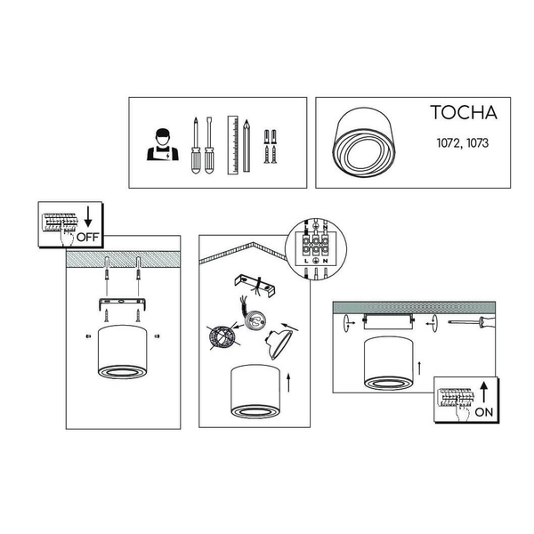 Natynkowa lampa sufitowa Tocha 1073 Brosline ruchoma spot biała