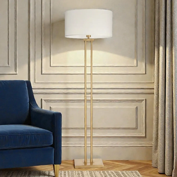 Lampa stojąca art deco ATHENS z kloszem mosiężna metalowa 1xE27 do salonu F01767BR-WH