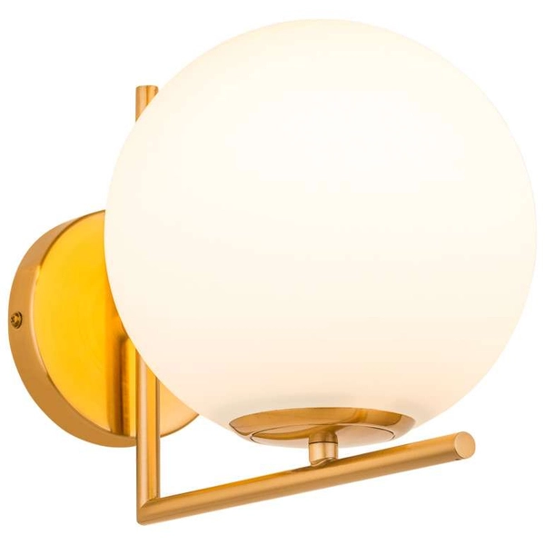 Kinkiet LAMPA ścienna CONDI MBM-7475/1-G MDECO modernistyczna OPRAWA szklana kula ball mosiądz biała