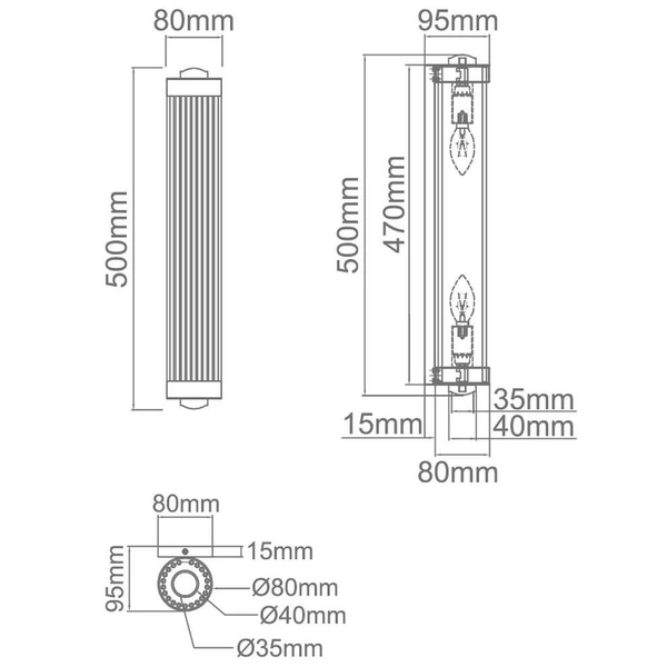 Okrągła LAMPA ścienna Fiatto Parette Old Gold Orlicki Design szklana OPRAWA glamour KINKIET tuba złota przezroczysta