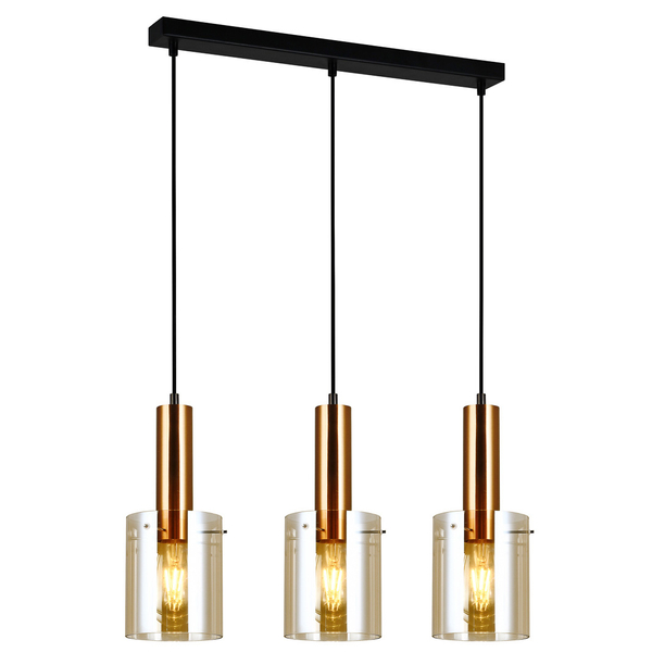 Wisząca LAMPA skandynawska SARDO PND-5581-3-BRO+AMB Italux loftowa OPRAWA szklany ZWIS okrągłe tuby mosiądz bursztynowe