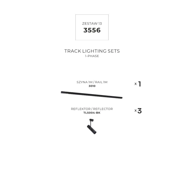Szynowy zestaw z 3 lampami 3556 jednooobwodowy sufitowy czarny