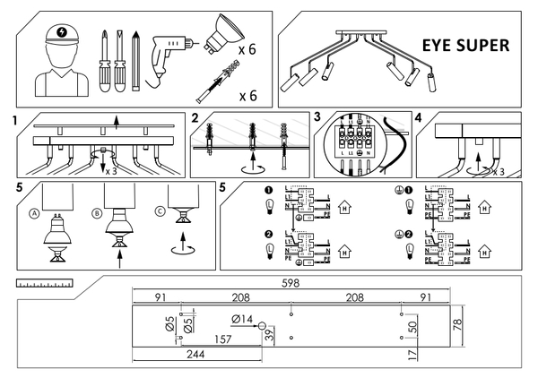 Pająk lampa sufitowa Eye 6505 czarna do sypialni z regulacją