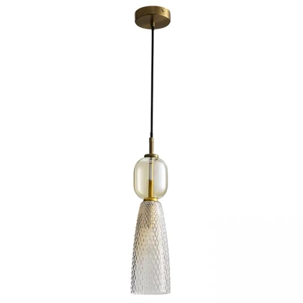 Szklana zwisająca lampa do kuchni 23008 nad stół mosiądz