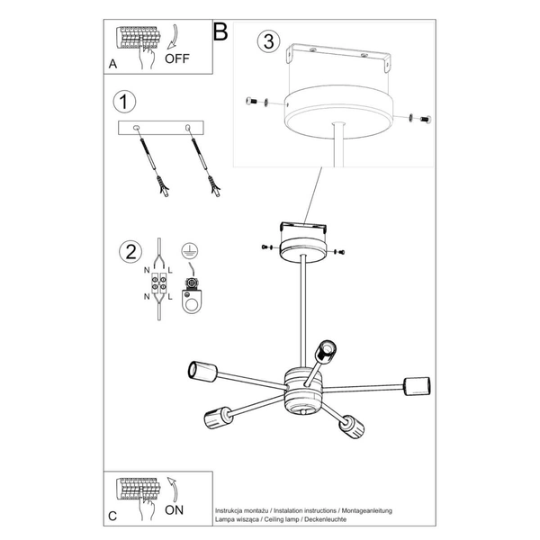 5-płomienna lampa wisząca SL.1022 czarna do sypialni sticks