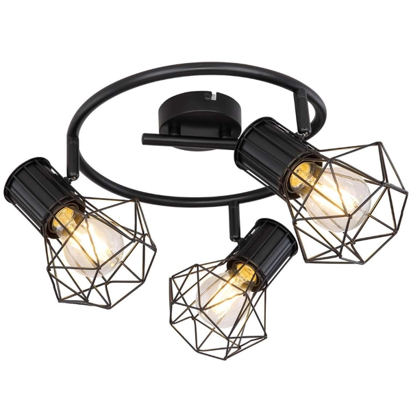 Druciana LAMPA sufitowa PRISKA 54017-3 Globo metalowa OPRAWA plafon industrialne reflektorki spirala czarna