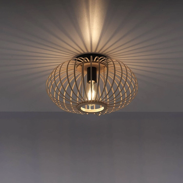 Skandynawska lampa sufitowa Racoon okrągła do salonu drewno