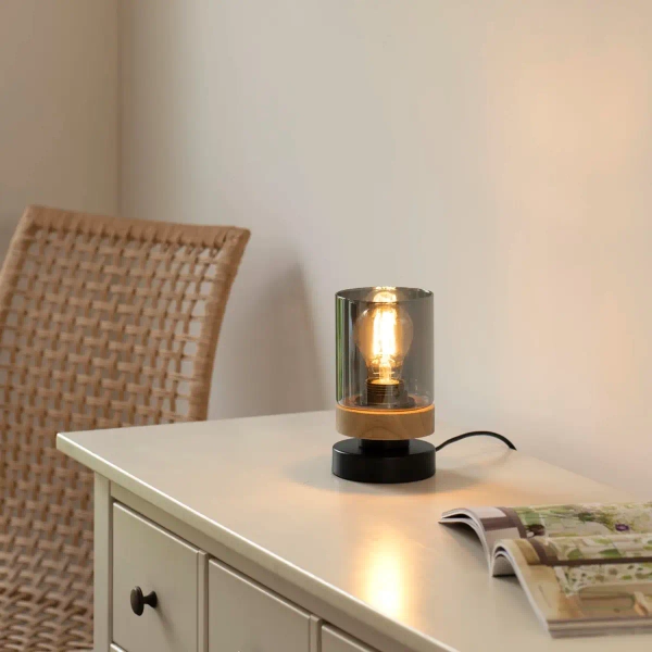 Lampa stołowa nowoczesna PASQUAL szklana czarna z wtyczką na stolik E27 11310-18