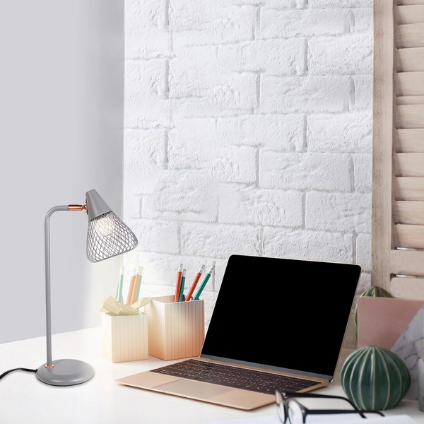 Industrialna lampa stojąca Fanny 3182 do gabinetu szara różowe złoto