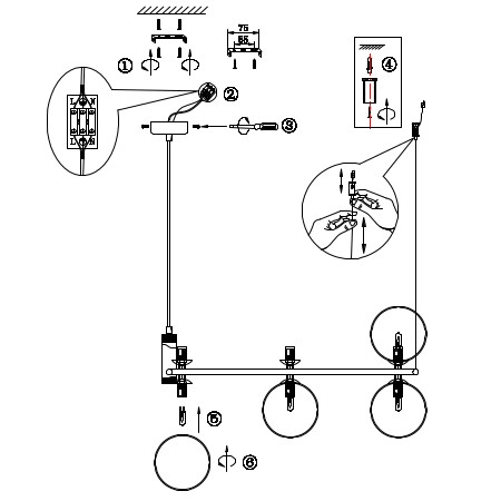 LAMPA wisząca RING MOD013PL-06B Maytoni modernistyczna OPRAWA szklane kule zwis czarny