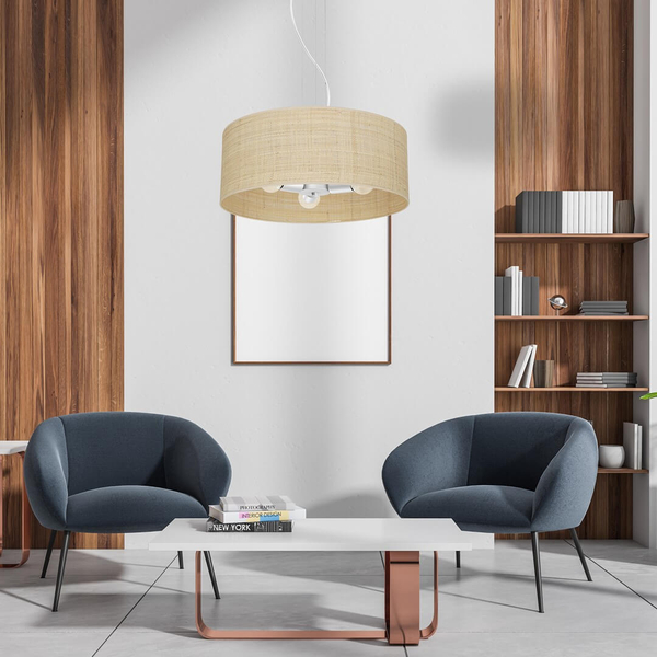 Wisząca lampa salonowa Marshall nad stół ratan biała