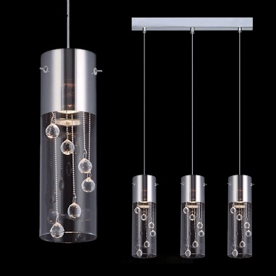 Glamour LAMPA wisząca CORDELL MDM1835-3 Italux szklana OPRAWA z kryształkami ZWIS tuby chrom przezroczyste