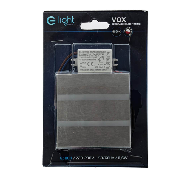 Kwadratowa lampa ścienna Vox EKS3843 Eko-light LED 0,6W 6500K biała srebrna