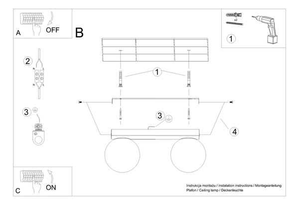 Podwójny plafon Yoli SL.1152 Sollux kule biały czarny