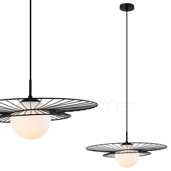 LAMPA wisząca ALISON MDM-4001/1 BK Italux druciana OPRAWA szklana kula ball ZWIS loft czarny biały