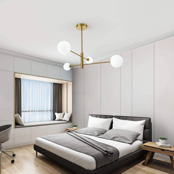 LAMPA sufitowa DORADO LP-002/4P Light Prestige loftowa OPRAWA 4-punktowy metalowy plafon molekuły szklane kule złote białe