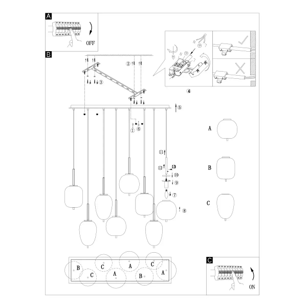 Lampa wisząca Blacky 15345-8 szklana czarna przydymiona