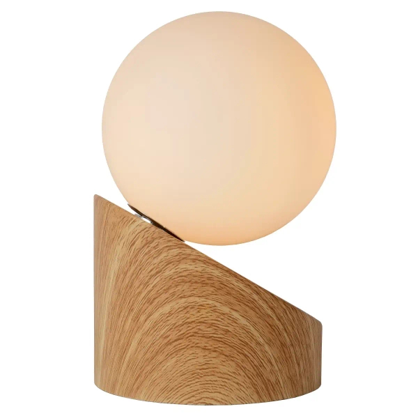 Lampka na szafkę nocną kula Len 45561/01/72 Lucide szklana biała drewniana