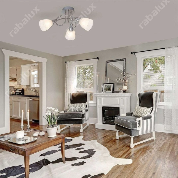 Sufitowa LAMPA plafon JENNA 5532 Rabalux metalowa OPRAWA pętelka spirala klosze szklane chrom satyna biała