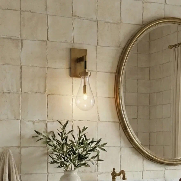 Kinkiet ścienny MEMPHIS mosięzny metalowy szklany zwis łezka E14 1-punktowa W01170BR