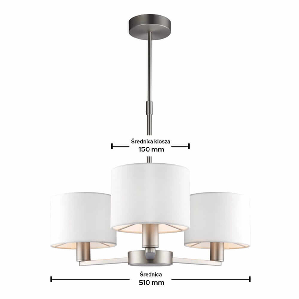 Lampa wisząca abażurowa Daley 60256 Endon nikiel biała srebrna