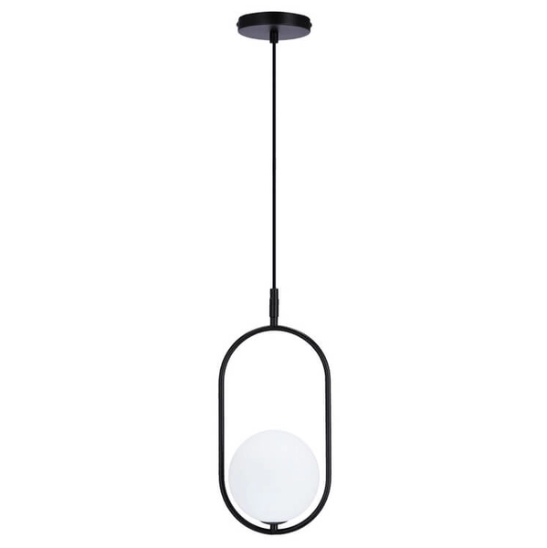 Czarna lampa wisząca Cordel szklana kula frame do sypialni